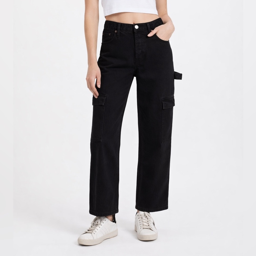 Still Here Charlie Jeans Women’s 29 Washed Black Wide Leg Straight High Rise